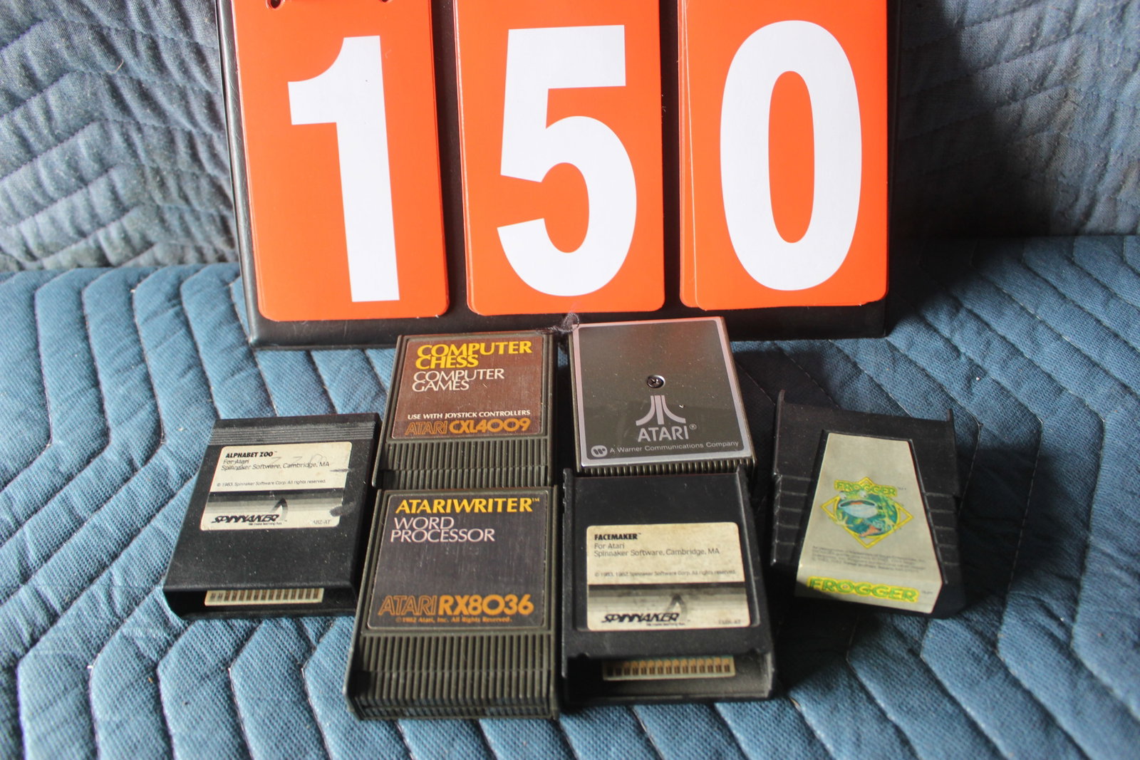 EARLY ATARI COMPUTER SYSTEM CARTRIDGE LOT: FROGGER, ALPHABET ZOO, CHESS, WRITER, LANGAUGE, FACEMAKER