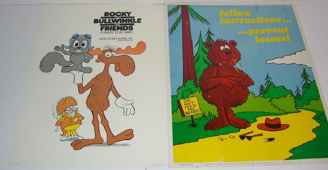 2 vintage posters: 2 vintage posters including 1986 Rocky and Bullwinkle and friends a tribute to Jay Ward poster; & "Do Not Feed the Bears!" poster. Wear; tape. Largest measures 22 inches x 28 inches.