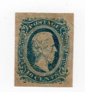 US Confederate states of America stamp: US Confederate states of America general issue 10 cents Jefferson Davis BOB stamp. SC # 11, cat. val. $25