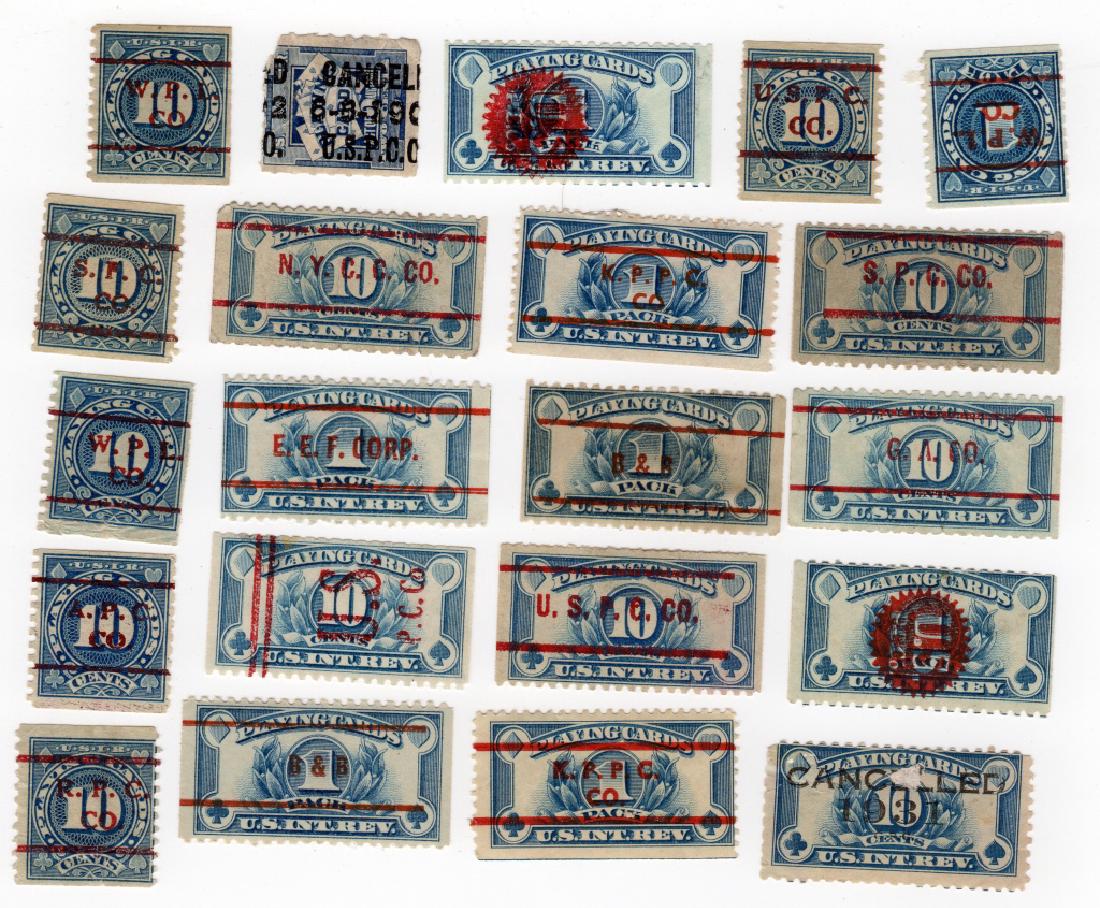 21 US 1894-1940 Playing card BOB stamps: 21 US 1894-1940 Playing card BOB stamps. 1 10 cents with tear.
