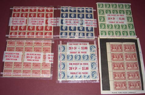 Canada 5 sealed Sheet-Cello packs: Canada 5 sealed Sheet-Cello packs including 4 cents, 3 cents, 5 cents, 2 cents; & block of 10 3 cents, hinged. 1 has writing on plastic.