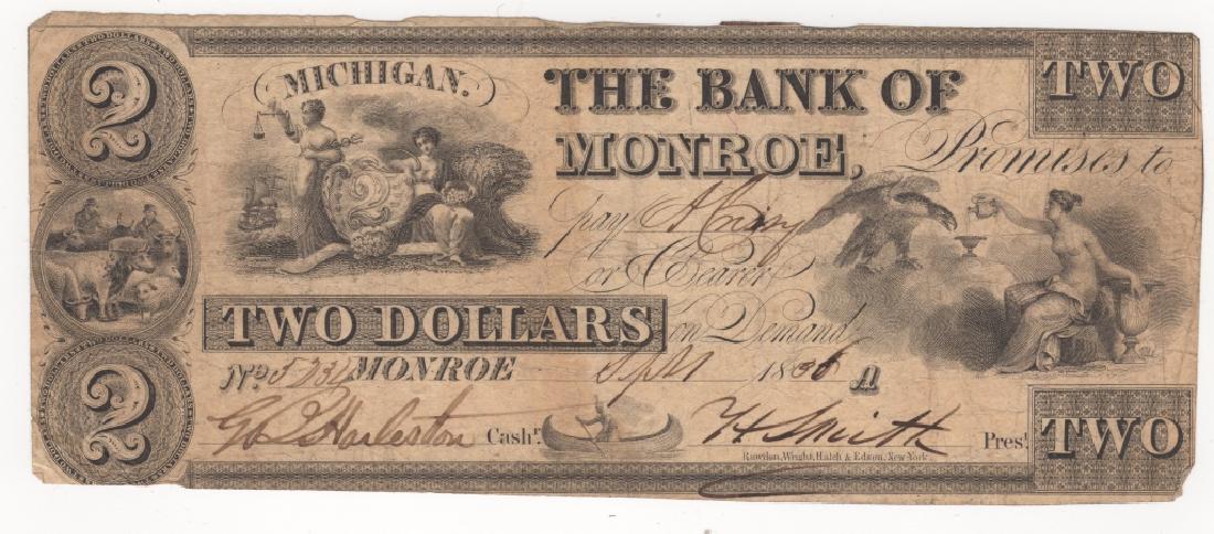 US 1836 2 dollar bank note paper money (1 of 2)