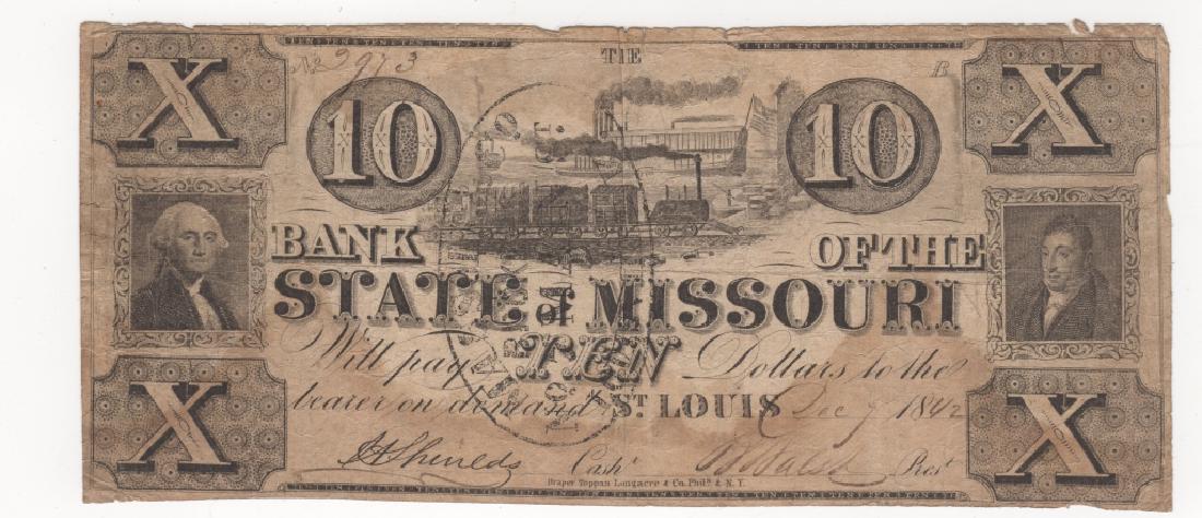 US 1842 10 dollar bank note paper money (1 of 2)
