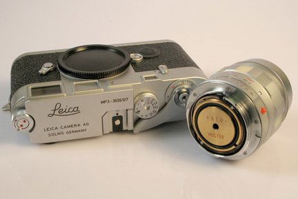 Leica MP-3 Factory Prototype Silver Chrome with nu: Leica MP-3 Factory Prototype Silver Chrome with number "3026127" factory engraved on the top and "9999/1000" factory engraved on the accessory shoe. The 50mm Summilux-M f1,4 lens bears number 2345678