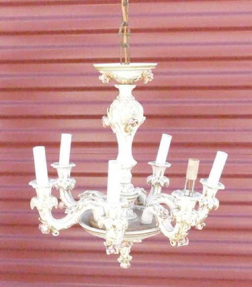 Very Nice Italian Capodimonte 6 Arm Chandelier Lamp