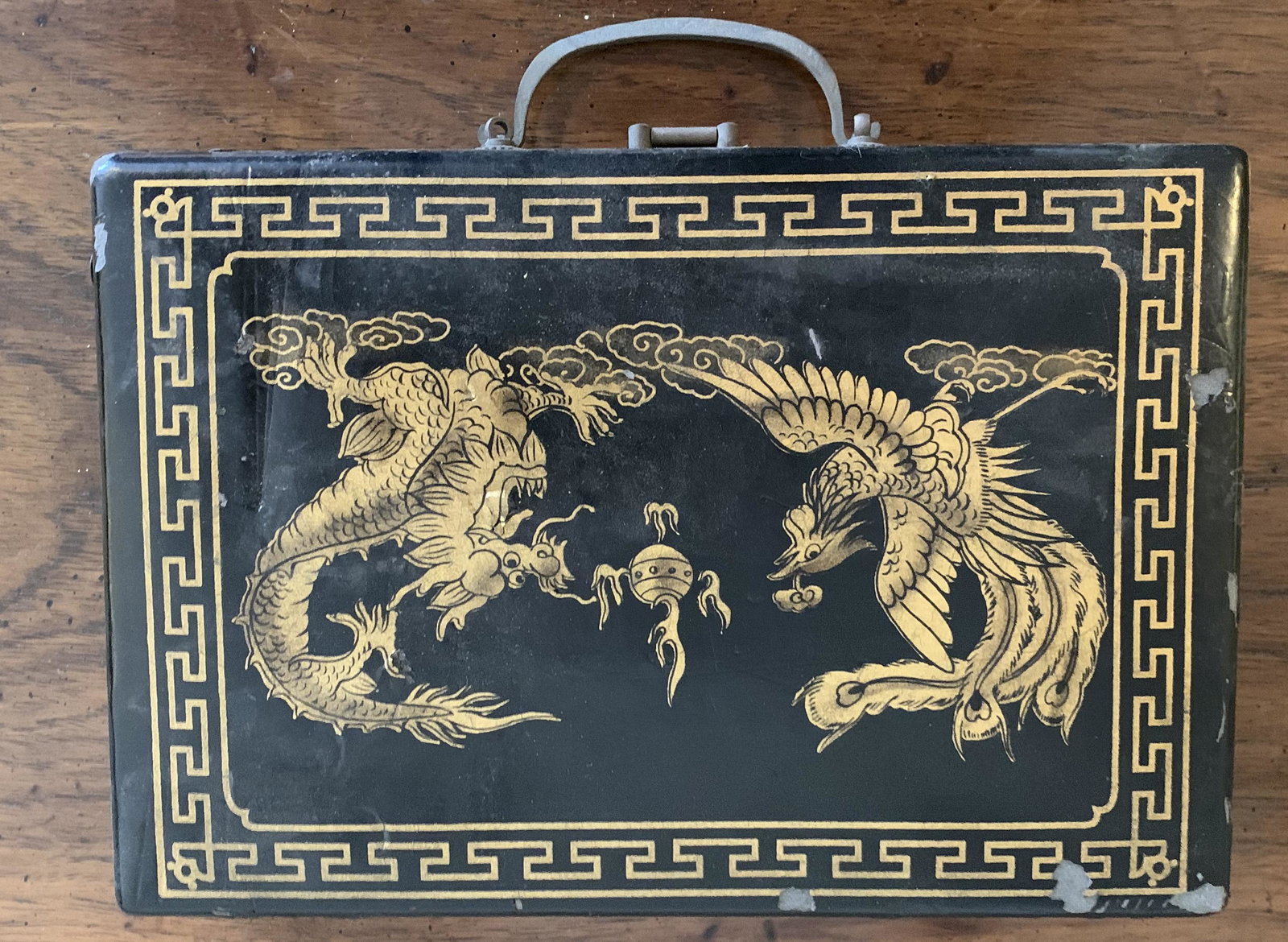 Vintage Mah-Jongg In leather box: Look like it was never used. Inside has the directions and the pieces are most in the original foil. Leather shows wear.