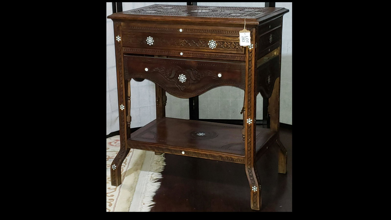 Small Moroccan Hand Carved Table with Mother of Pearl (1 of 5)