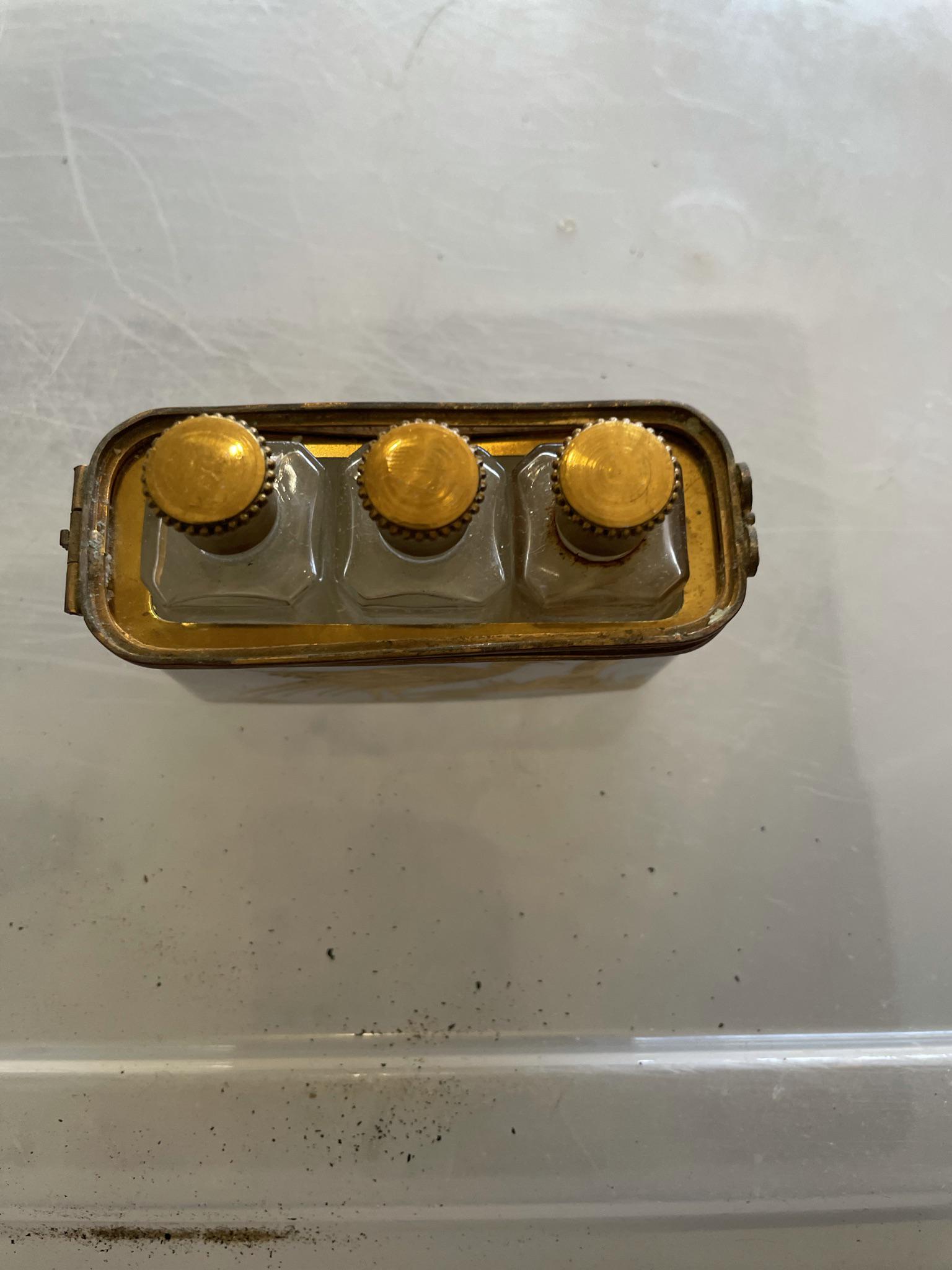 Antique Limoges: Signed with 3 bootless of perfume, VG conditions,