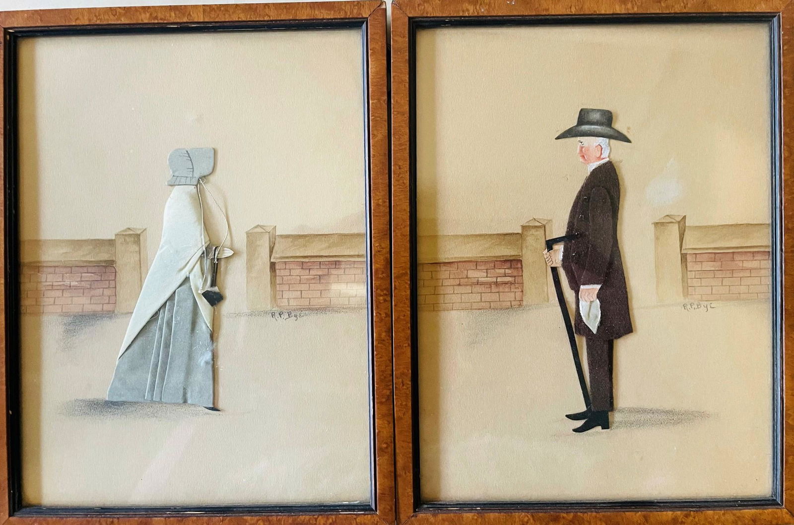 Framed Quaker Man & Woman by "R.P. Bye" ca 1900 (1 of 3)