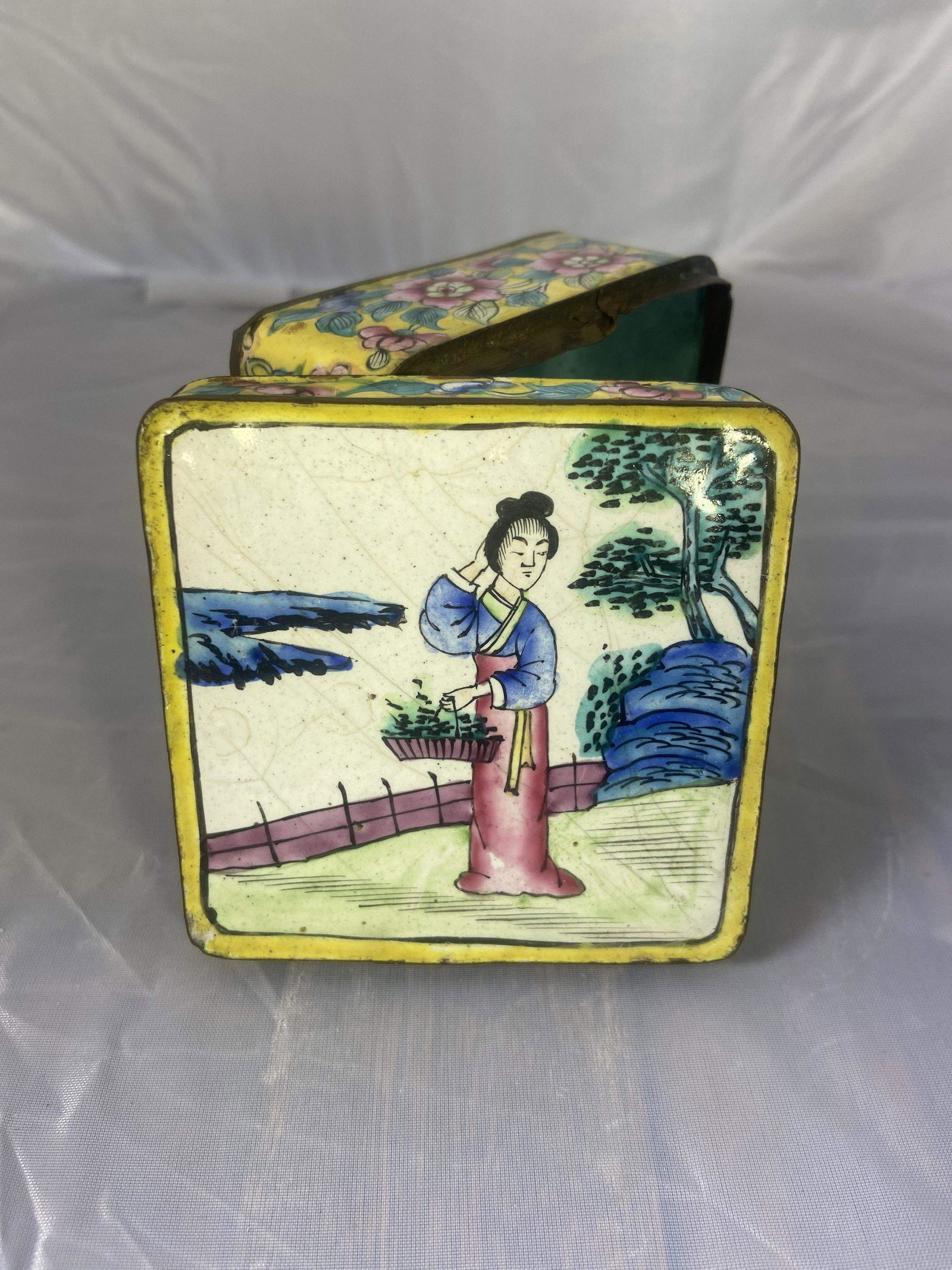 Vintage Tin Box  Enameled and Hand Painted (1 of 4)