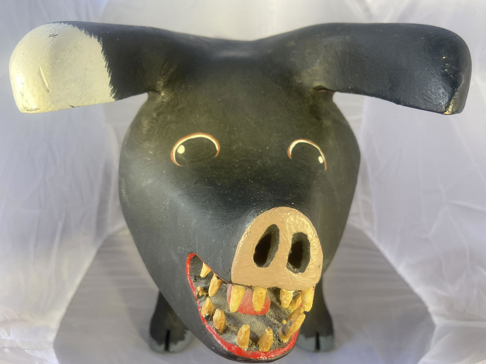 Signed Duane Alvarez Folk Art Wooden Pig Sculpture (1 of 6)