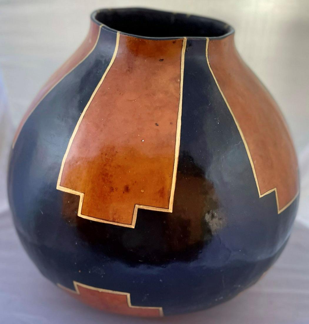 Signed South Western Artist Gourd Bowl Vase Robin Ann (1 of 3)