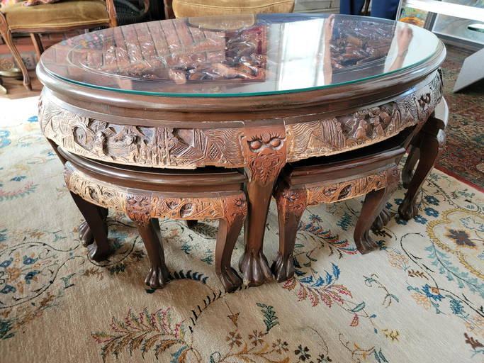 Chinese hand carved coffee table w/ stools Oct 17, 2021 California
