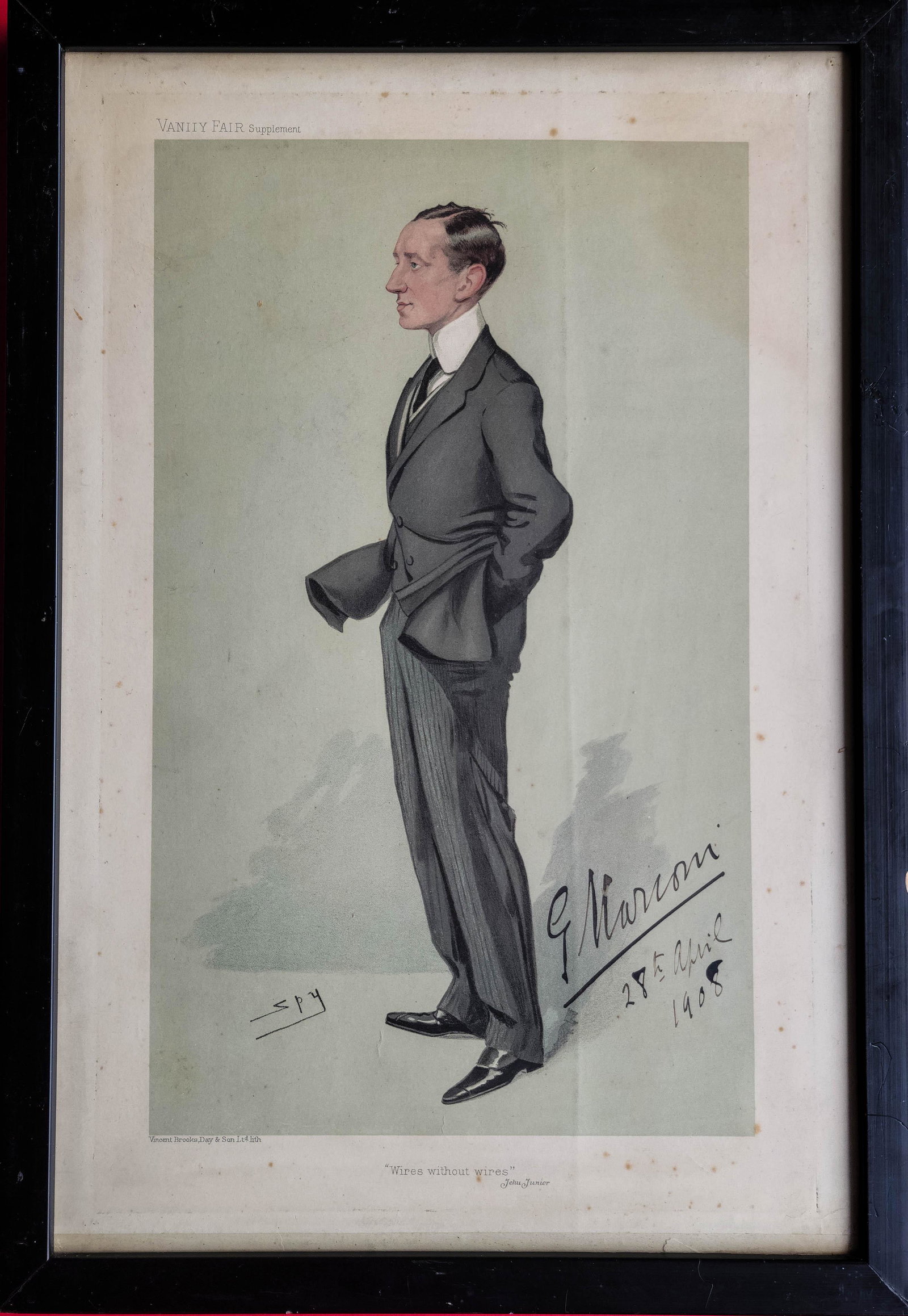 G. Marconi SPY Lithograph April 28, 1908 Signed (1 of 4)