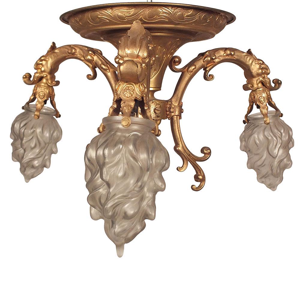 Brass Antique French Plated Pendant Chandelier: Antique French Plated Chandelier Measurements: 11 "H x 19 "W x 19 "D