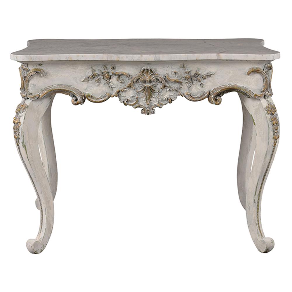 Louis XV Gilt Painted Marble Center Table: French 1950's Louis XV Gilt Painted Marble Center Table Measurements: 29"H x 38"W x 22"DFor freight shipping within CA ONLY, you can contact Jose Shipping Co. at 714-200-8815.