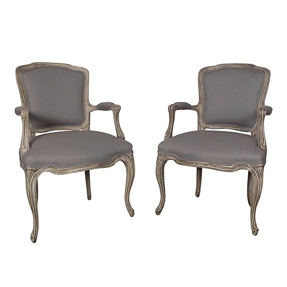 1970's Louis XV Painted Pair of Upholstered Armchairs: 1970's Louis XV Painted Pair of Upholstered Armchairs Measurements: 36 "H x 24 "W x 24 "DFor freight shipping within CA ONLY, you can contact Jose Shipping Co. at 714-200-8815.
