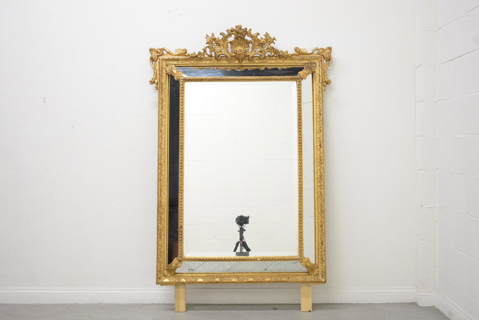 Antique Gilt Wood Mirror: 19th Century French gilt wood mirror Measurements: 59"H x 43"W x 4"D
