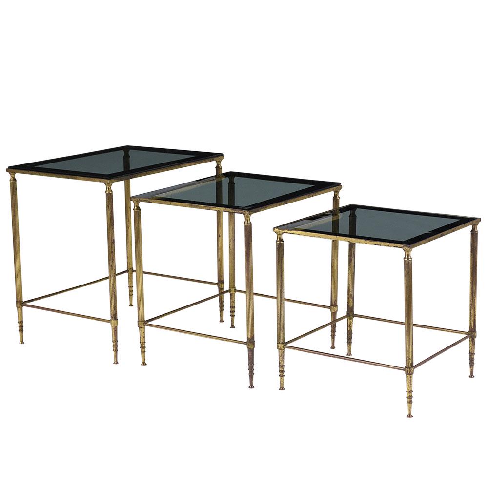 Set of Brass Modern Nesting Tables: 1960s Nesting Tables Measurements: 19"H x 19"W x 14"D