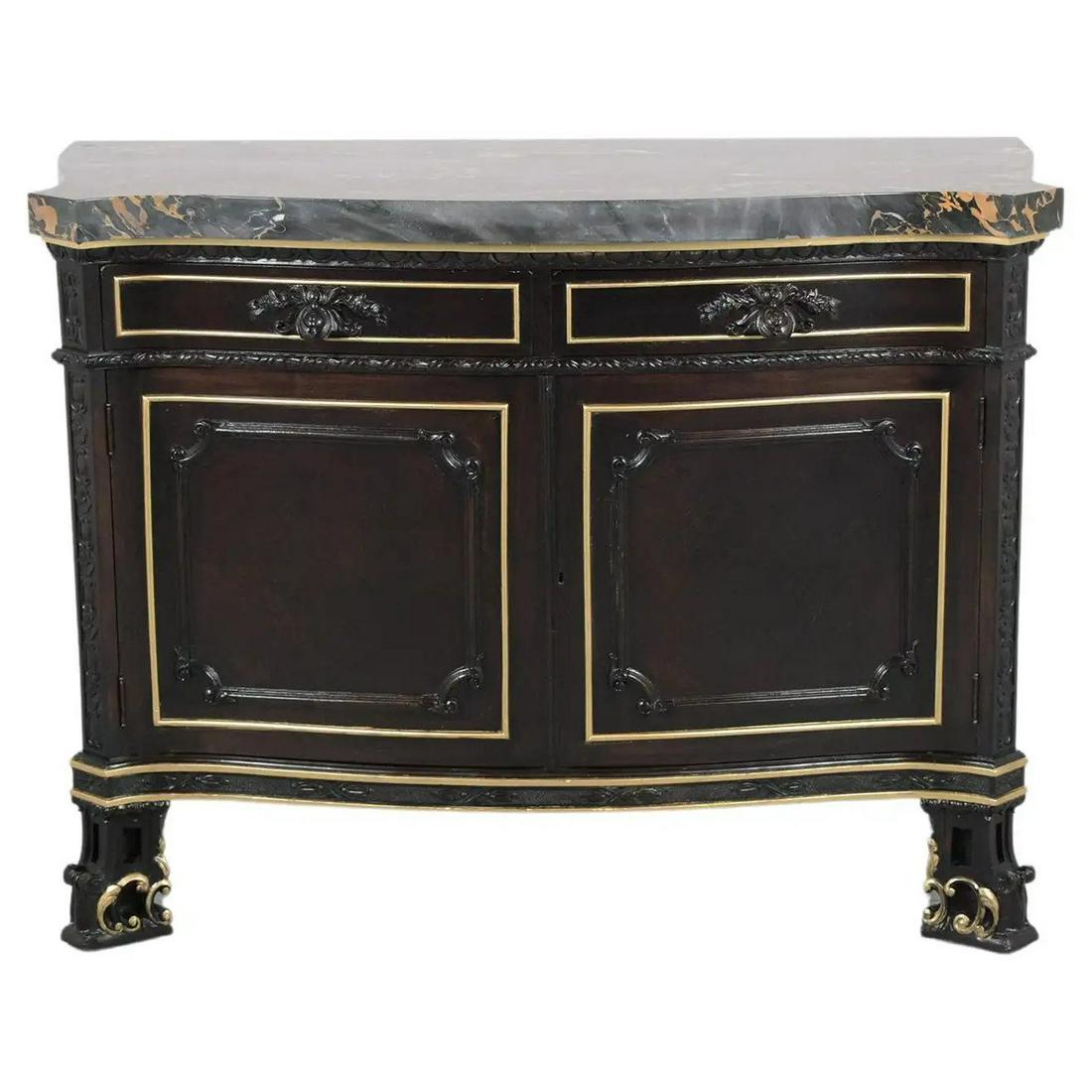Antique Louis XVI Marble Top Commode: Louis XVI marble commode Measurements: 37"H x 49"W x 21"D