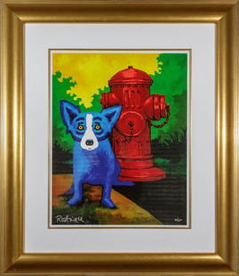 George  Rodrigue  - THE BLUE DOG  limited edition: In excellent condition, framed, limited edition 164/350. Measures without frame 16.25"w X 21"h. With frame measures 29.25"w X 34"h.