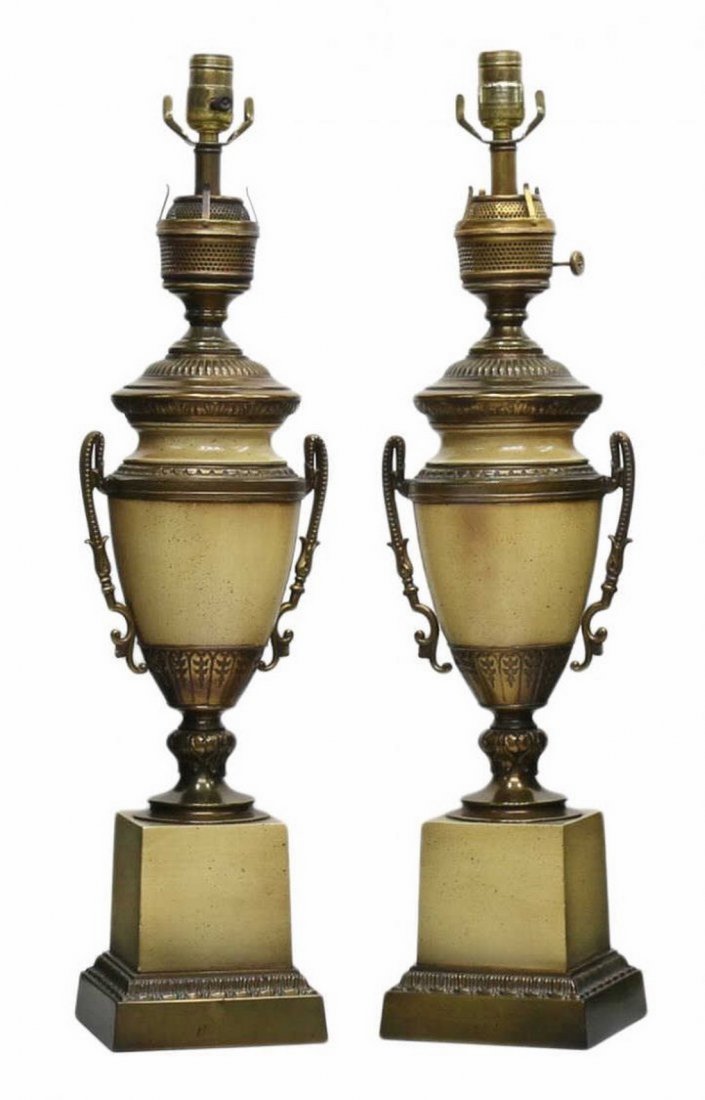 Lot of (2) Large Gilt Metal Mounted Vasiform Table (1 of 3)