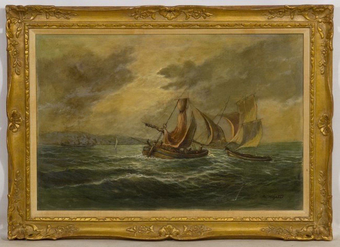 Italian Oil Painting Naval Battle at Sea (1 of 3)