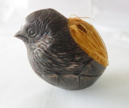 RARE 1908 STERLING SILVER BIRD WREN PIN CUSHION CHESTER (1 of 6)