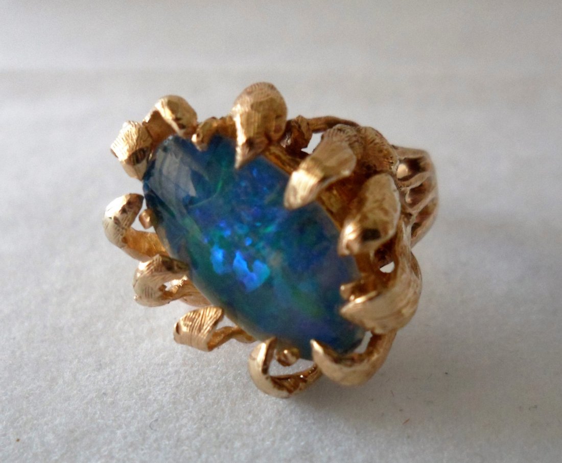 VINTAGE 14K YELLOW GOLD LARGE OPAL DOUBLET CRYSANTHEMUM (1 of 5)