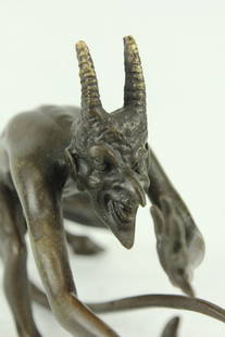 Vienna Bronze Bergman Satyr Devil Sculpture (4"X6"): This Creepy And Very Scary Satyr Is Chasing Around A Nymph, But She Is Not Interesting In Him And His Overly Persisting Arouse Self. She Is Happy With Her Main Satyr, But Has Not Taking No For An Answ