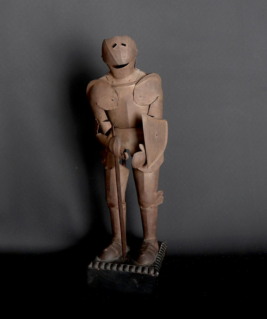 Miniature Suit of Armour: Miniature suit of armour with shield and sword, in the Victorian style. 13 1/4"H