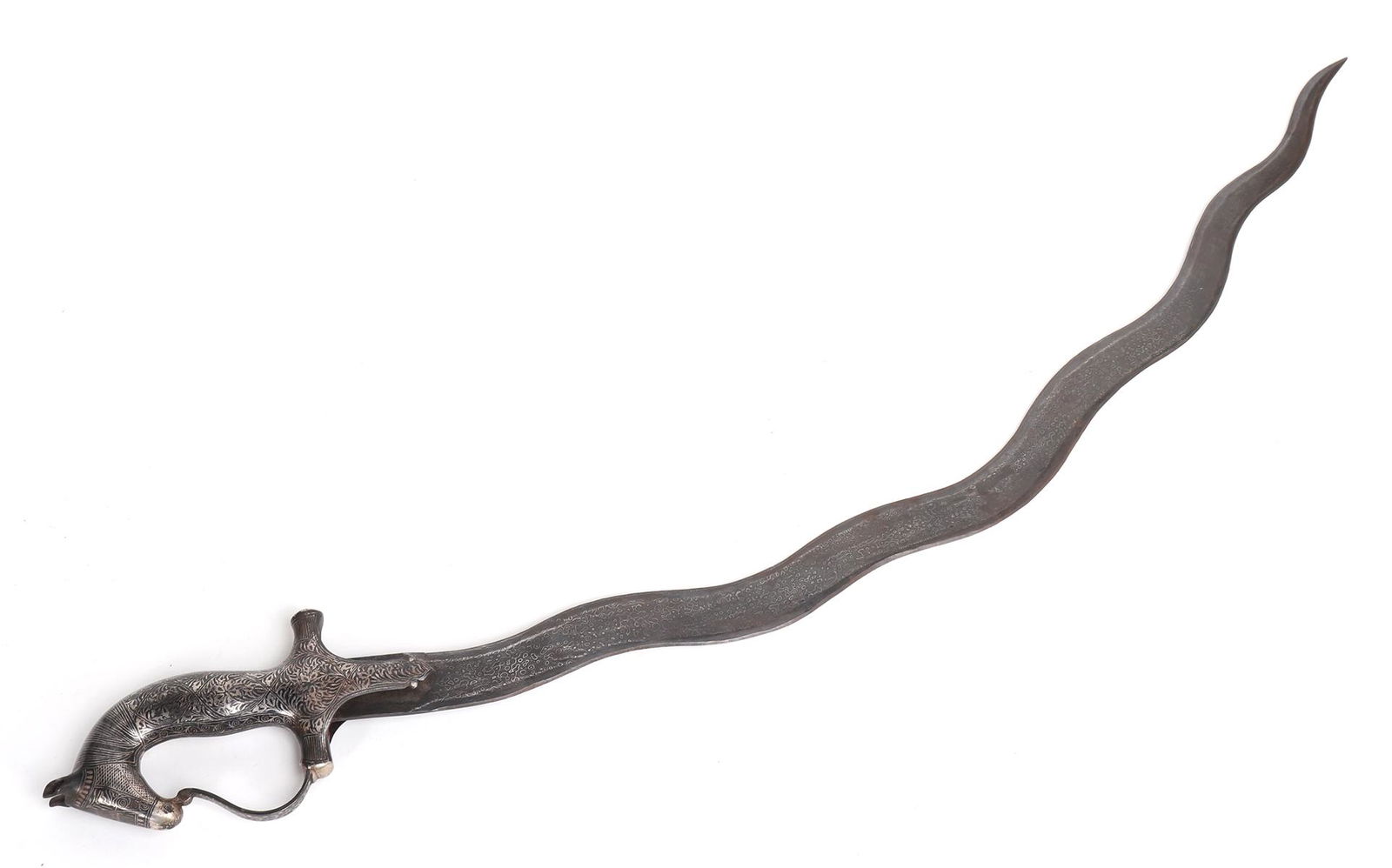 Indo-Persian Horse Head Hilt & Flamberge Blade, Mughal-style (1 of 8)