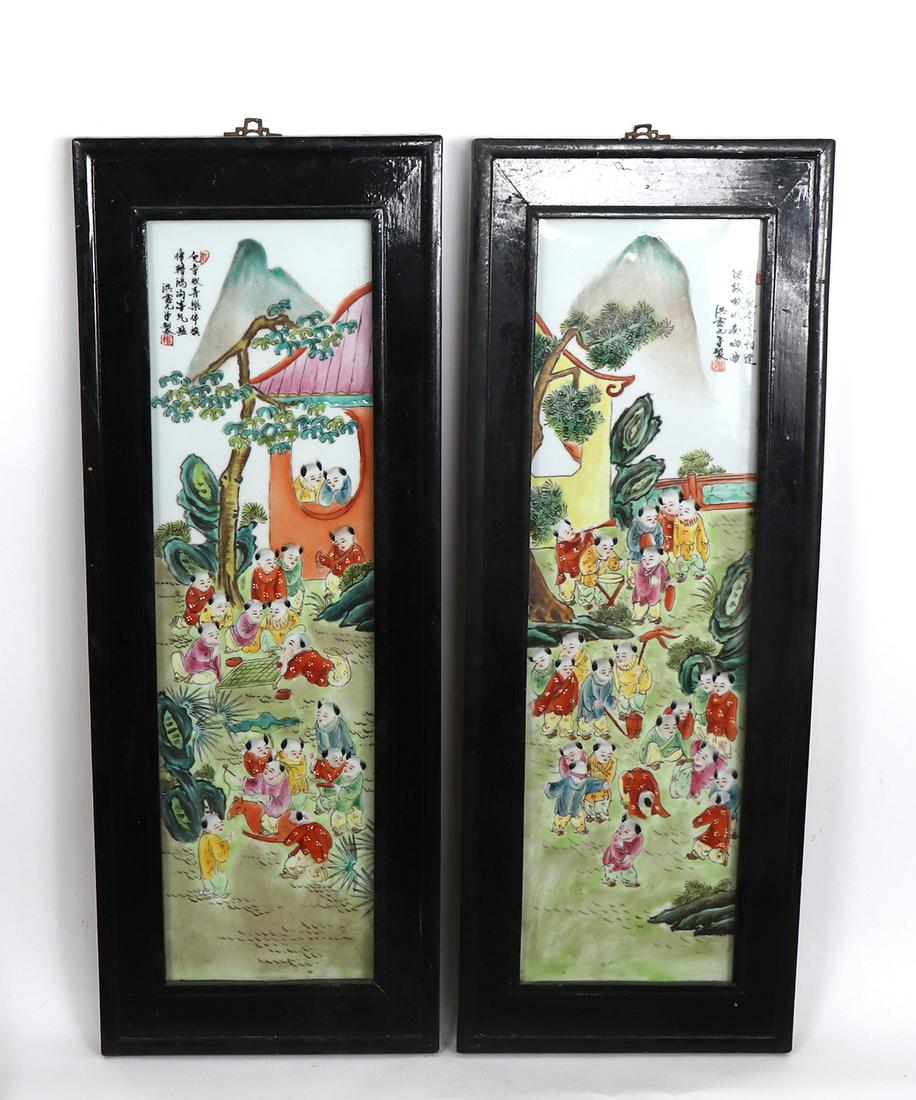 Pair of Chinese Porcelain Framed Panels (1 of 4)
