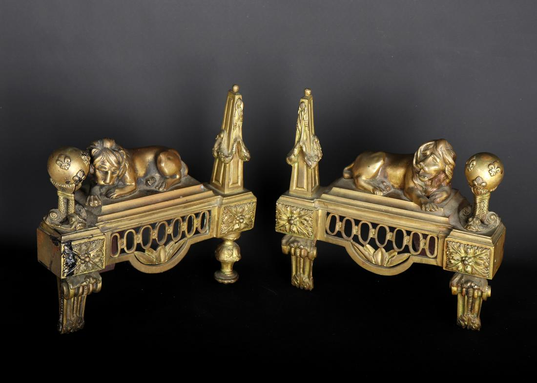 Fine pair of Recumbent Lions French Chenets (1 of 5)