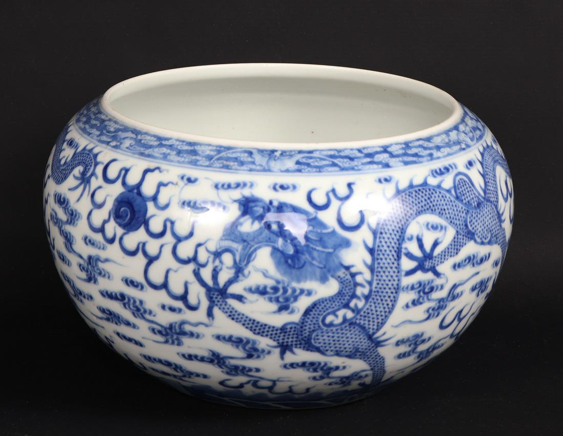 Chinese Blue & White Dragon Brushwash Bowl, Qianlong Mark (1 of 9)