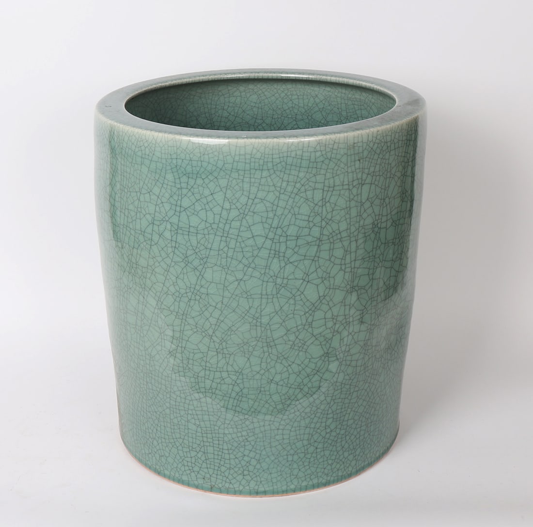 Chinese Crackle Glazed Celadon Porcelain Flower Pot: Chinese crackle glazed celadon porcelain flower pot. Size 17 1/4" H