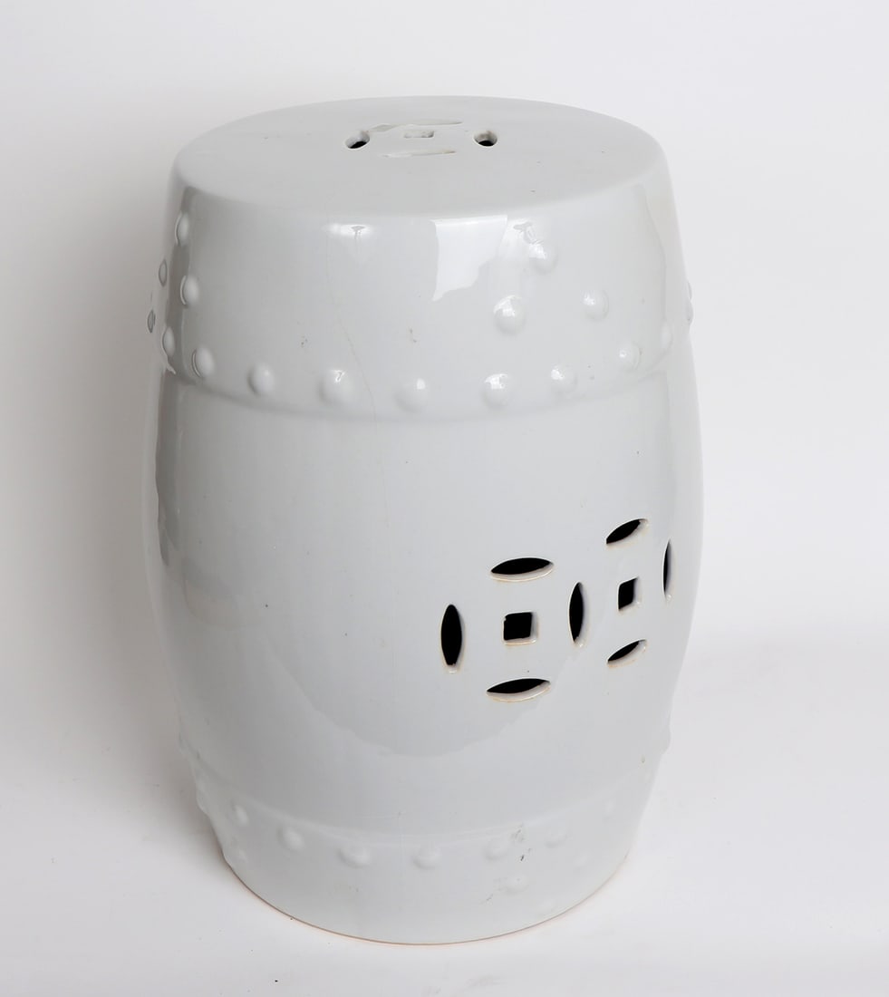 Chinese Blanc de Chine Porcelain Garden Seat: Beautiful blanc de chine porcelain garden seat with openwork to each side, and top. Size 17 1/2" H