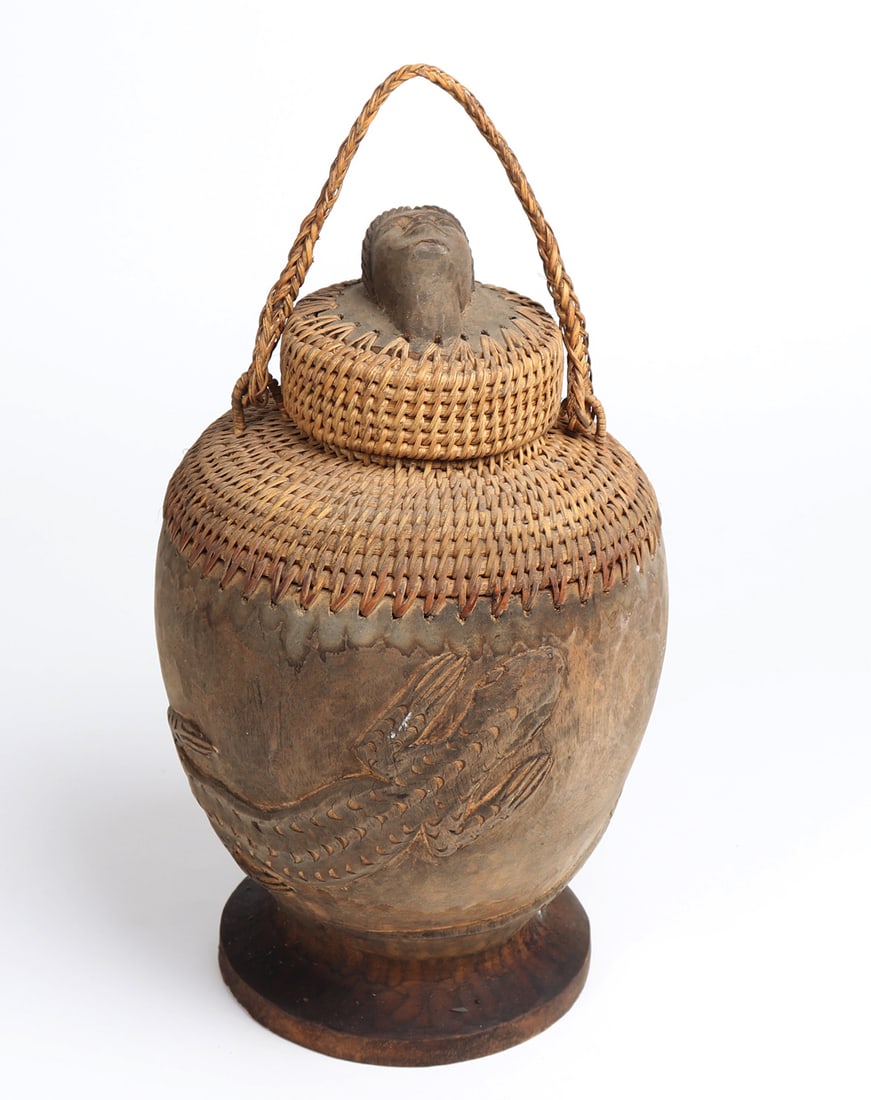 Unique Old Filipino Rattan & Wood Storage Vessel (1 of 5)