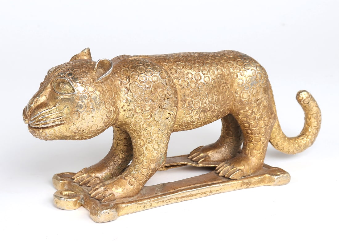 Asante Gilt Standing Royal "Leopard" Sword Fitting, 20th c. (1 of 6)