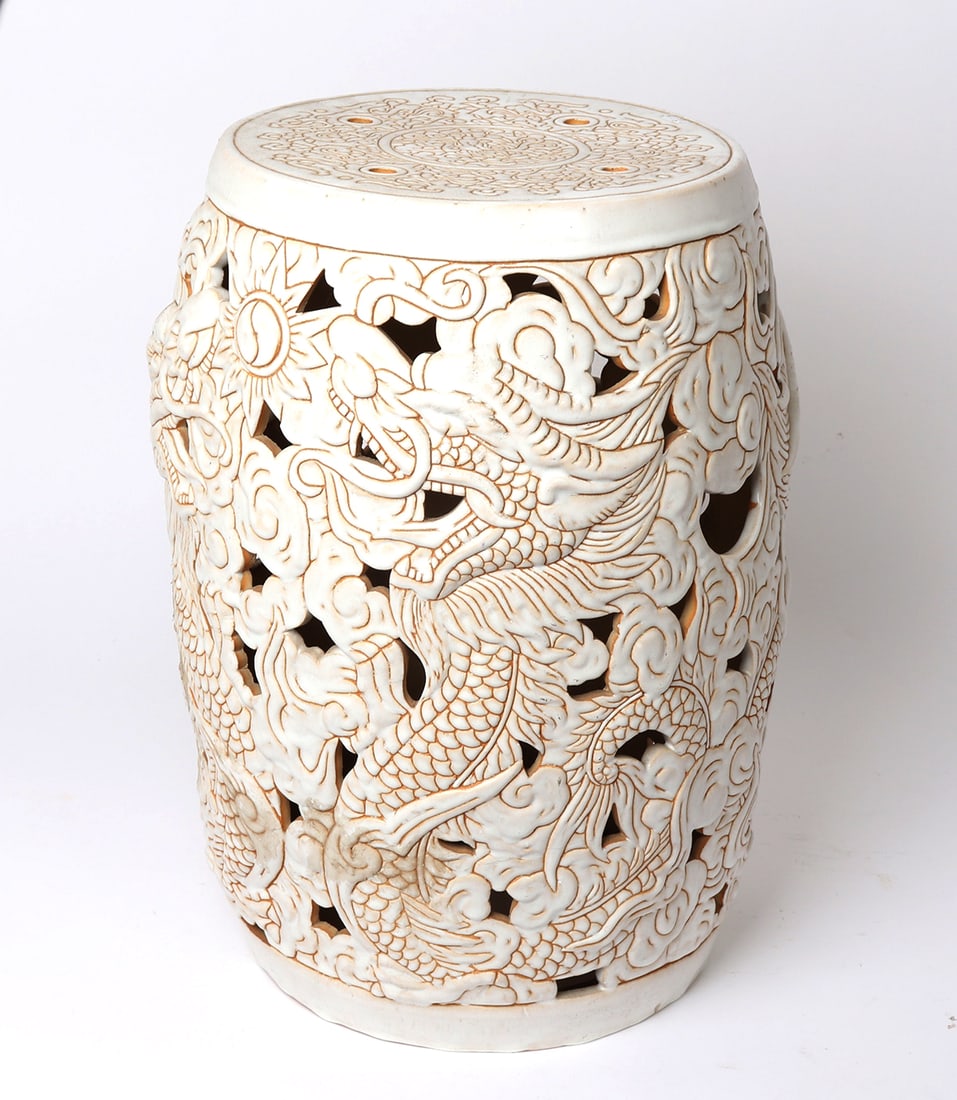 White Openwork Chinese Garden Seat (1 of 5)