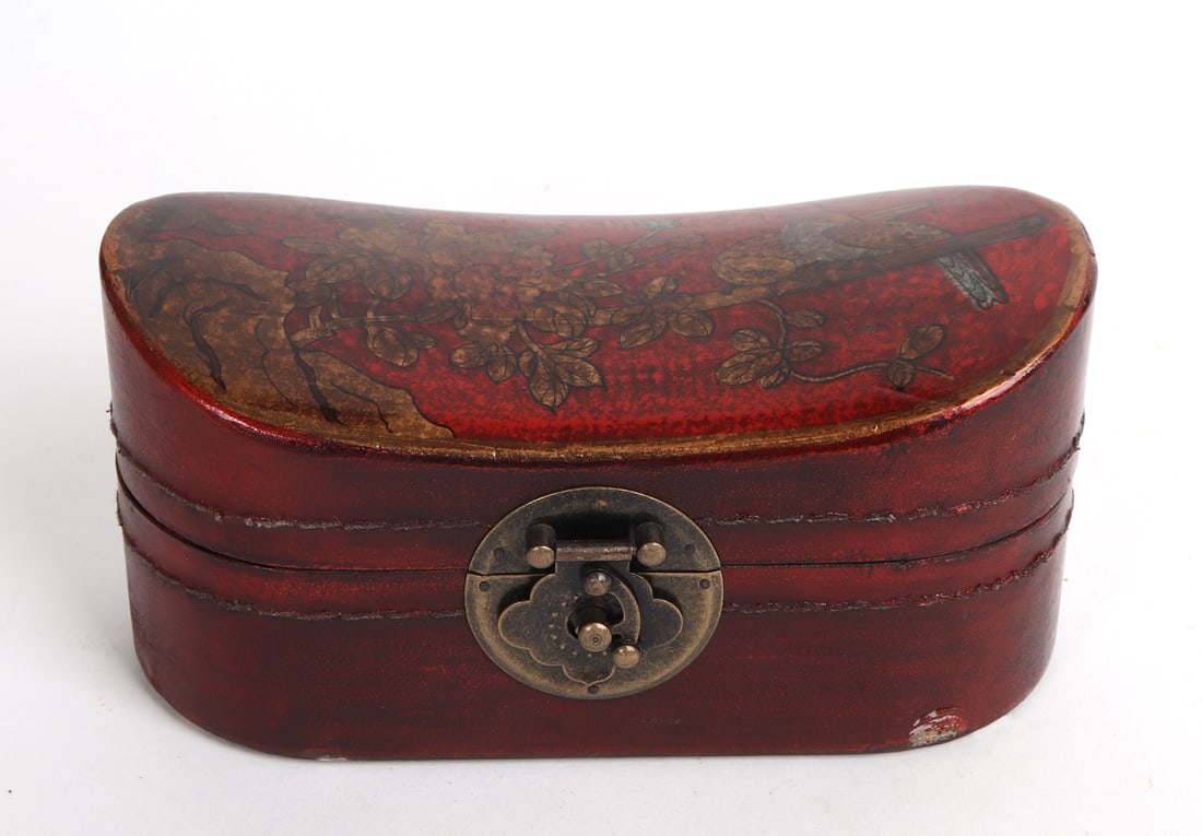 Vintage Chinese Leather Bound Pillow Jewelry Box (1 of 6)