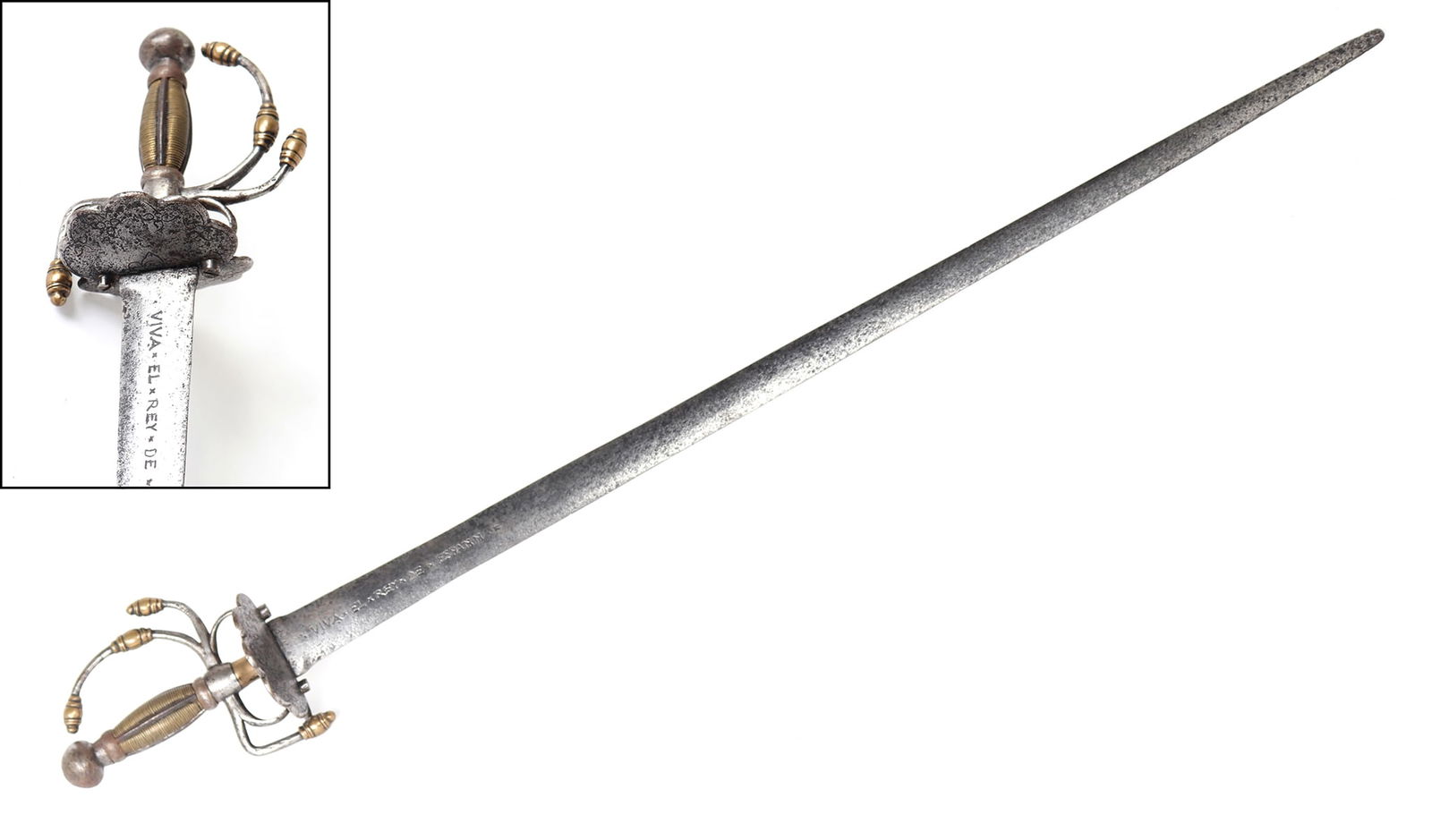 Spanish Cup Guard Broadsword Inscribed “VIVA EL REY DE ESPANNA" 18th c. (1 of 15)