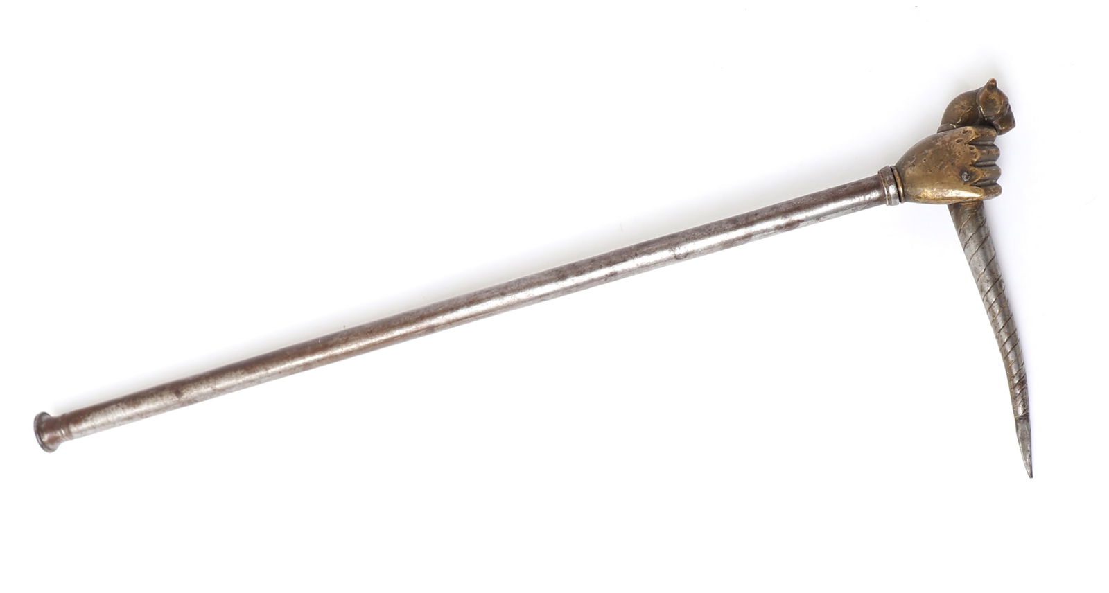 Indian Brass Fisted War Hammer Mace, 19th c. (1 of 8)