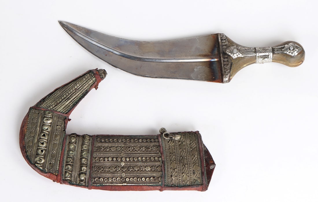 Silver & Metal Mounted Jambiya Dagger w/Scabbard, 19th/20th c. (1 of 8)
