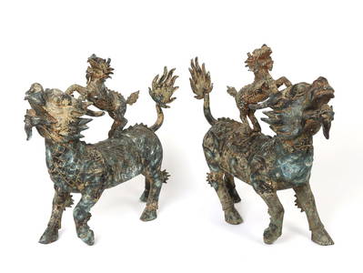 Large Pair of Legendary Chinese Qilin Statues