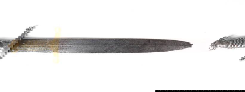European Gladiator Sword, 19th century: Gladius sword 19th century, double edged blade with a single solid brass handle with incised bands to grip. Size 23 1/2" L, blade 17 1/2" L