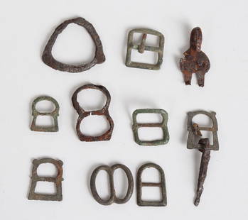 Medieval Iron Buckles, 14th-15th C.: Medieval iron buckles 14th/15th century in various metals for use in armour, shoes, leather straps and belts etc. Largest 2 1/4"