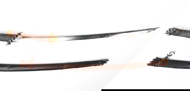 Japanese Officers Gunto Sword, WWII: WWII Japanese Gunto katana (sword) with original scabbard. Gilded bronze mounts, ray skin grip, original wrappings and loop to pommel. Size 39" L, blade 25 1/2" LLos Angeles Arms and Armour Collection