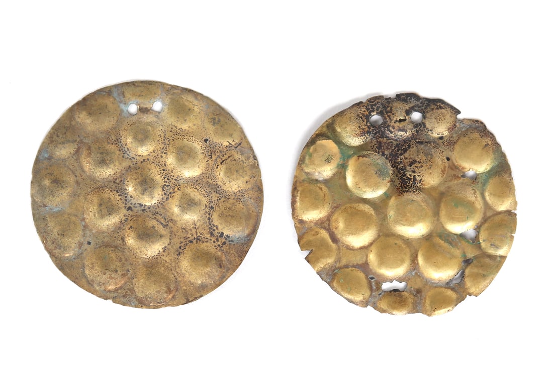 Pre-Columbian Peruvian Embossed Gold Earrings, Chimu 10th-15th c. (1 of 2)