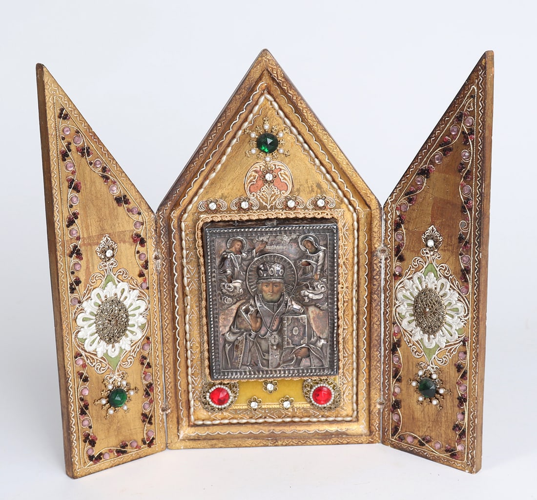 Russian Icon Triptych with Silver Oklad, 1848 (1 of 8)